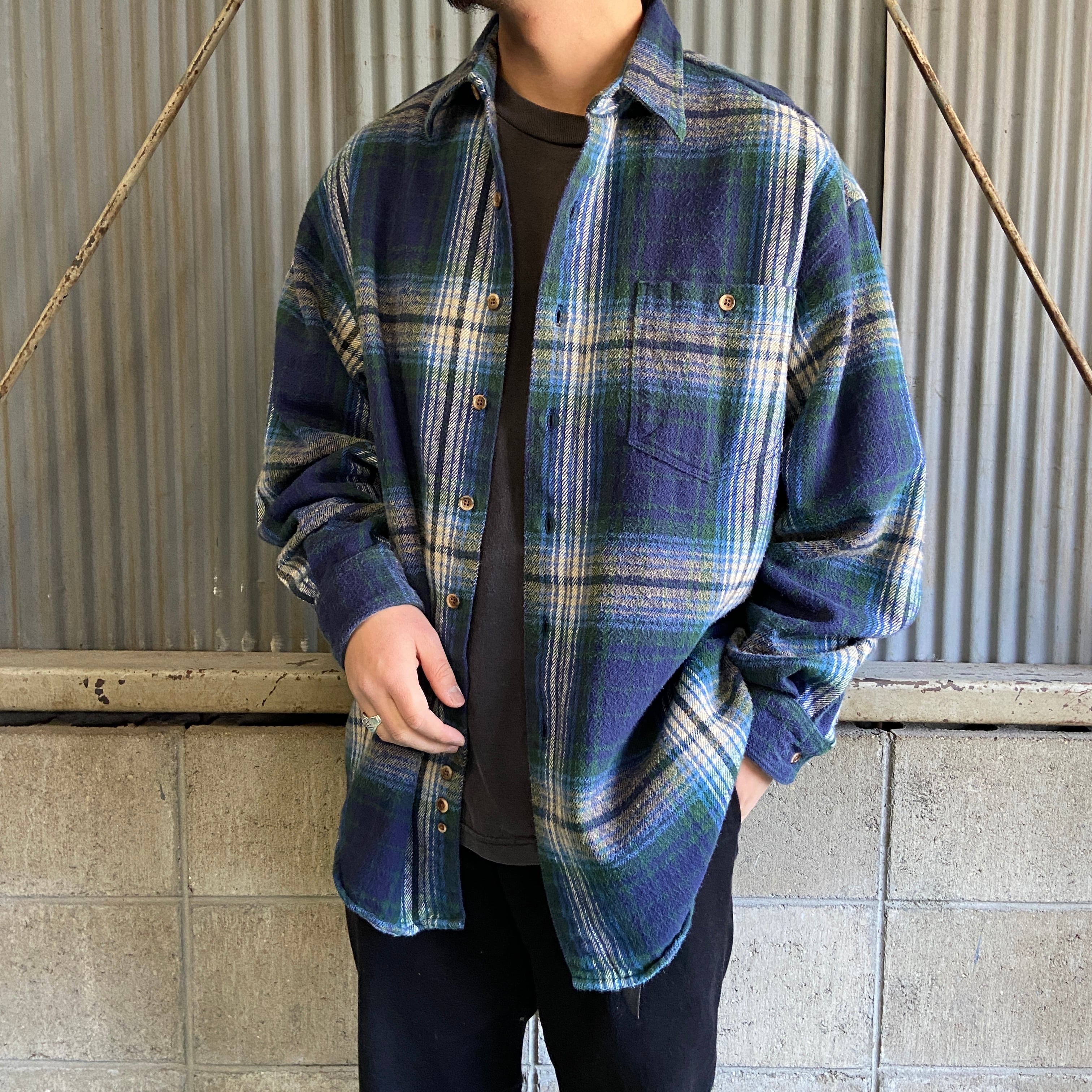 00年代 Eddie Bauer エディーバウアー チェック ヘビーネルシャツ 