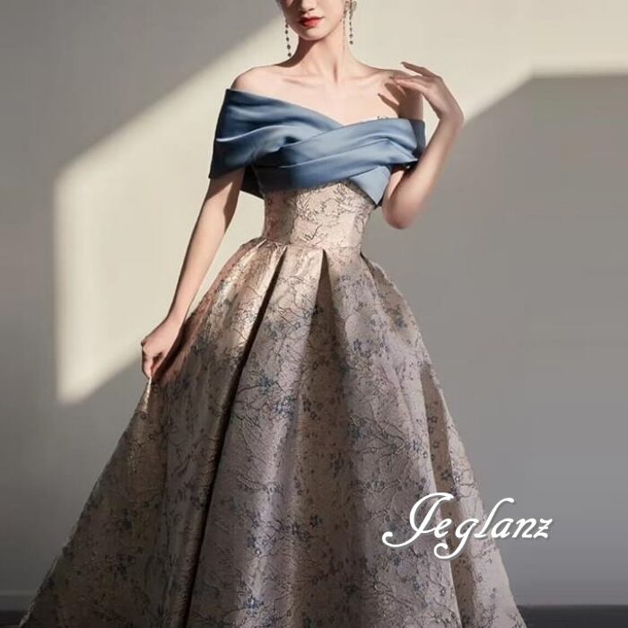 パーティ イブニングドレス 配色 オフショル クロス デザイン ♪( M8655)ζ