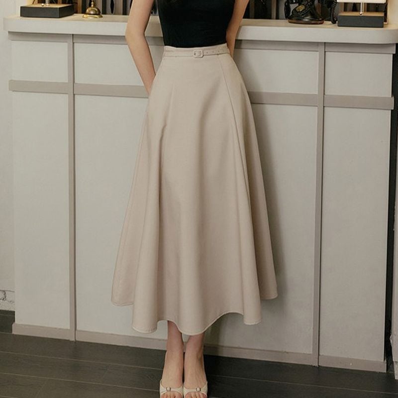ベルト付きハイウエストタックフレアスカート L1132