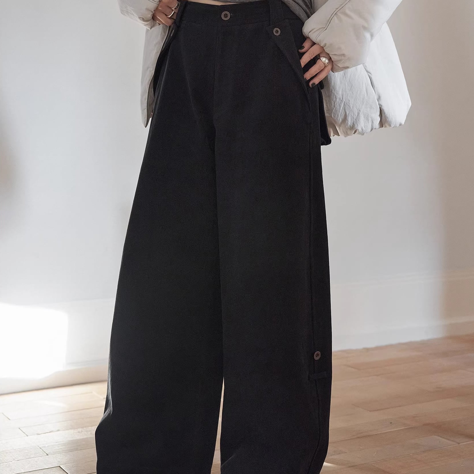 コットンデザインワイドパンツ 2color APA0059