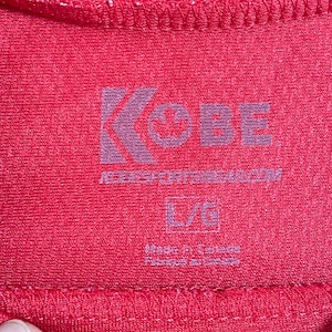 【KOBE SPORTSWEAR】カナダ製 メッシュ 九分丈 極太アーム アイスホッケー プリント アーチロゴ バックプリント トレーニングシャツ アドバタイジング MADE IN CANADA L US古着