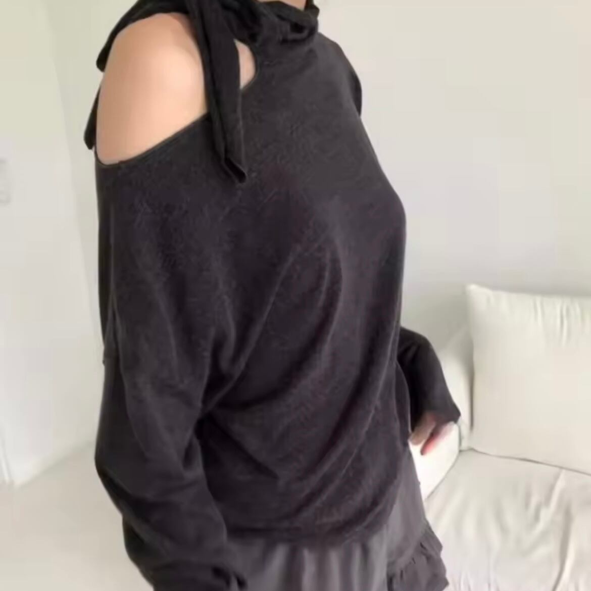 ribbon neck one shoulder tops