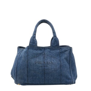 プラダ 三角ロゴプレート カナパ M ハンドバッグ トートバッグ B1877B AVIO インディゴブルー デニム レディース PRADA 【中古】