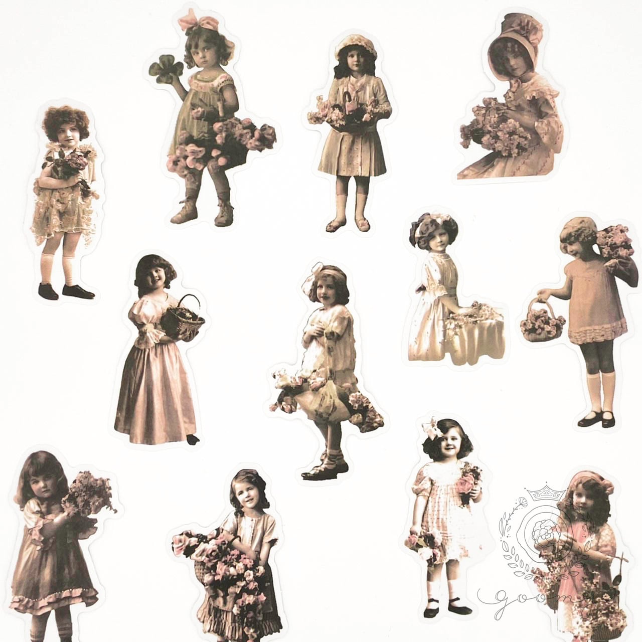 セピアカラーレトロ人物シール 少女<S186>