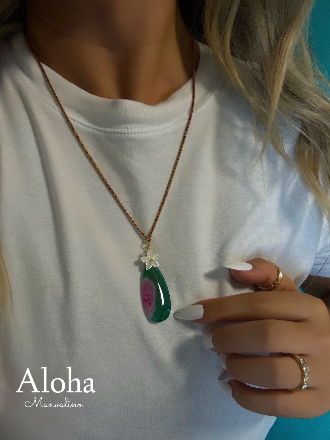 Gradation Agate×Plumeria necklace(グラデーションアゲート瑪瑙天然石×プルメリアネックレス)