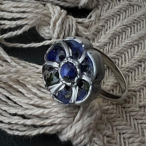 Flower Button Ring -BLUE-