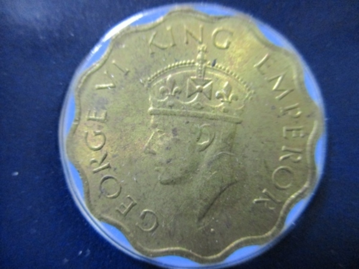 イギリス領インド 1アナ黄銅貨☆1943年／美品／ジョージ6世 