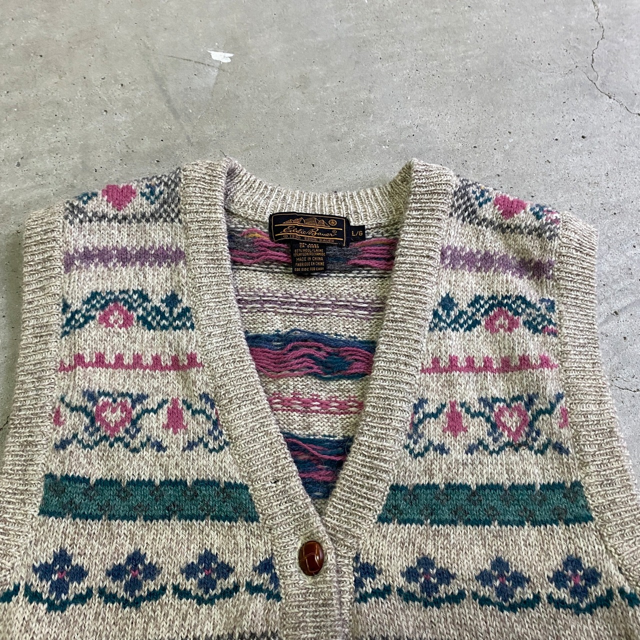 90年代 Eddie Bauer エディーバウアー ハート 花柄 ウールニットベスト 