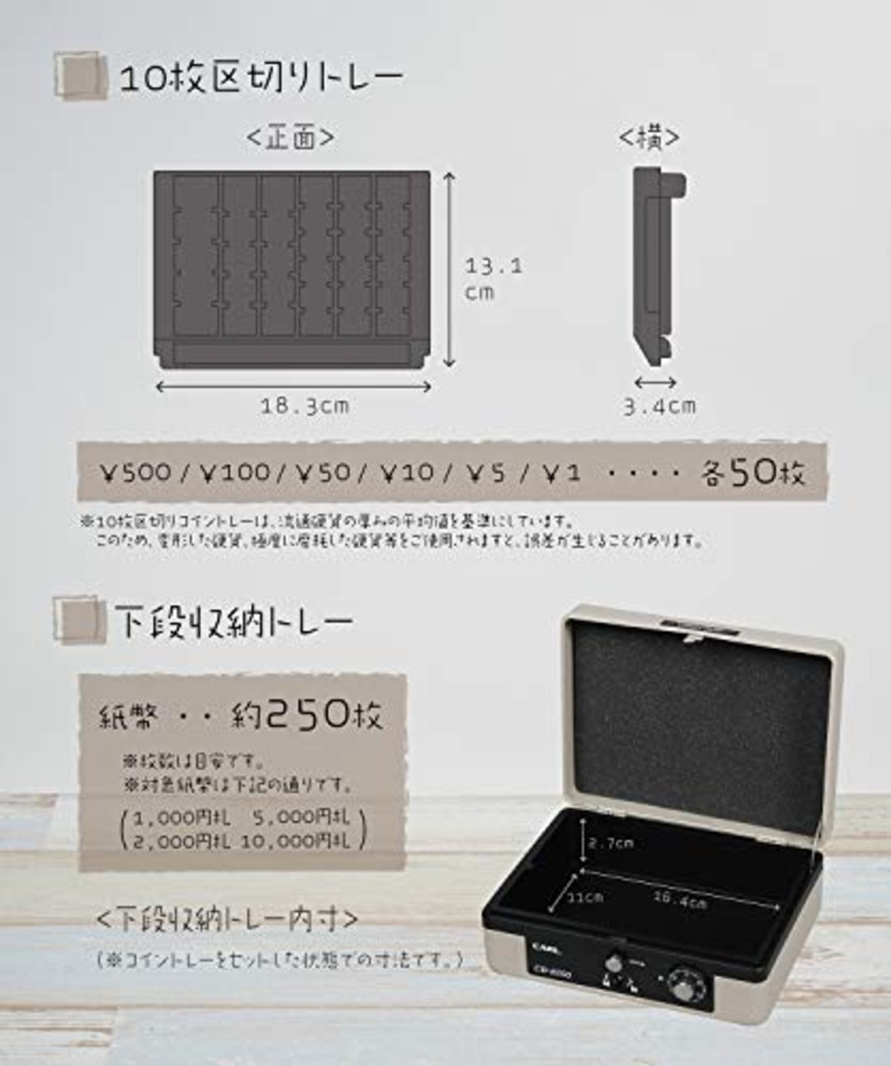 カール事務器 手提げ金庫 キャッシュボックス そとレジ A6 グレー CB-8250-D