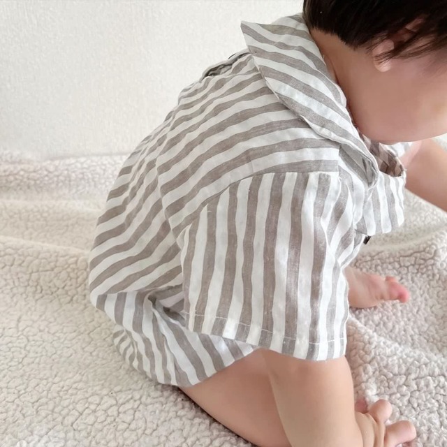 【取寄】可愛すぎて人気のリネン丸襟ロンパースの半袖ver.