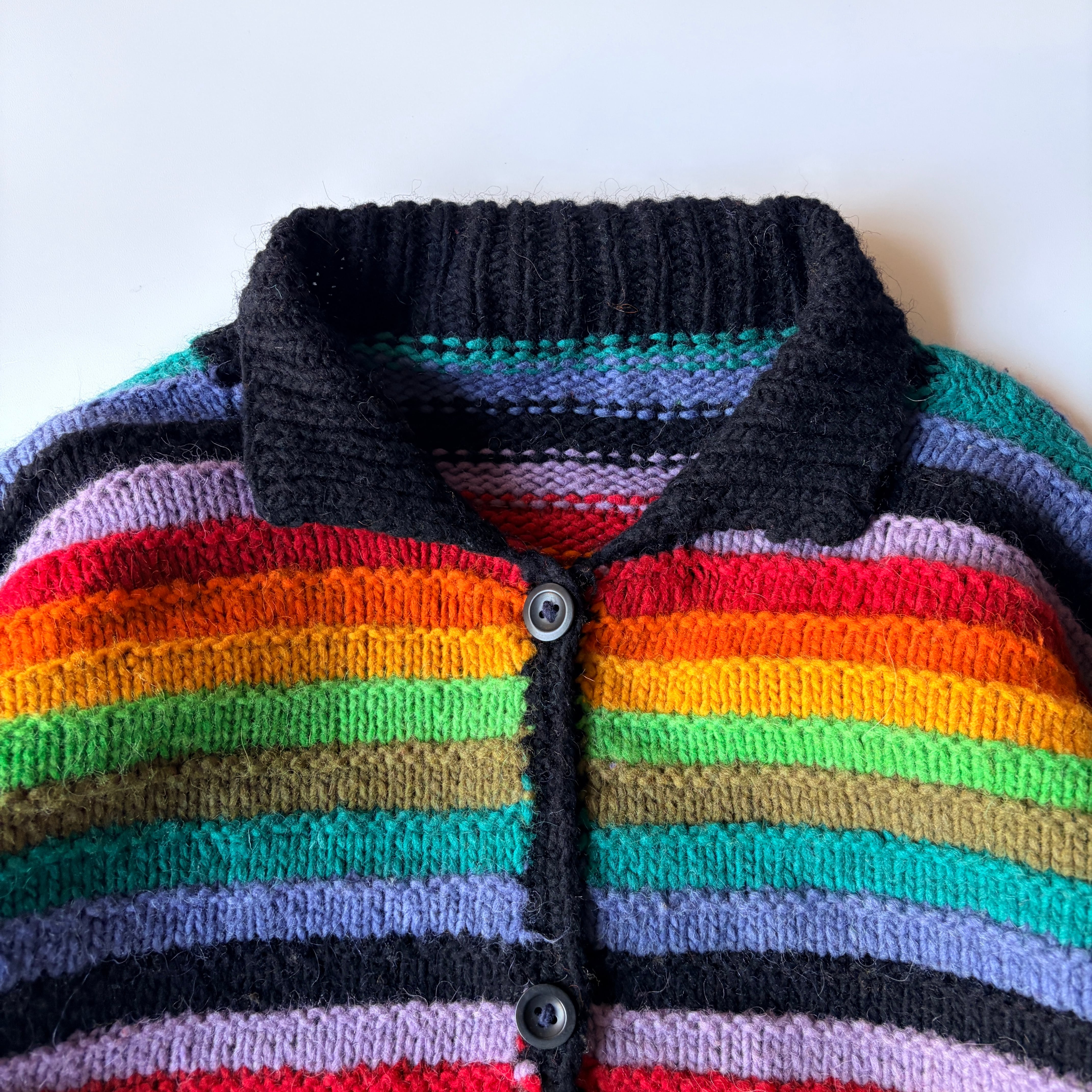 【超希少】70's エクアドルハンドニット　フラワー　レインボー Rainbow” Ecuador hand Knit / エクアドルニット / レインボー◎ / JKT