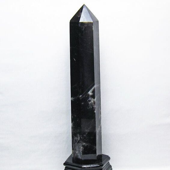 2.7Kg モリオン 六角柱 黒水晶 ポイント 置物 一点物 台座付属 162-446