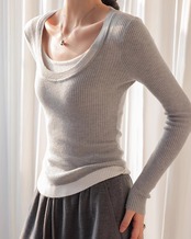 Fake layered rib Knit T20299