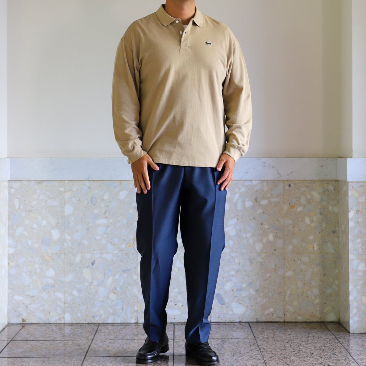 美品】Vintage LACOSTE made in France long sleeve polo shirt beige