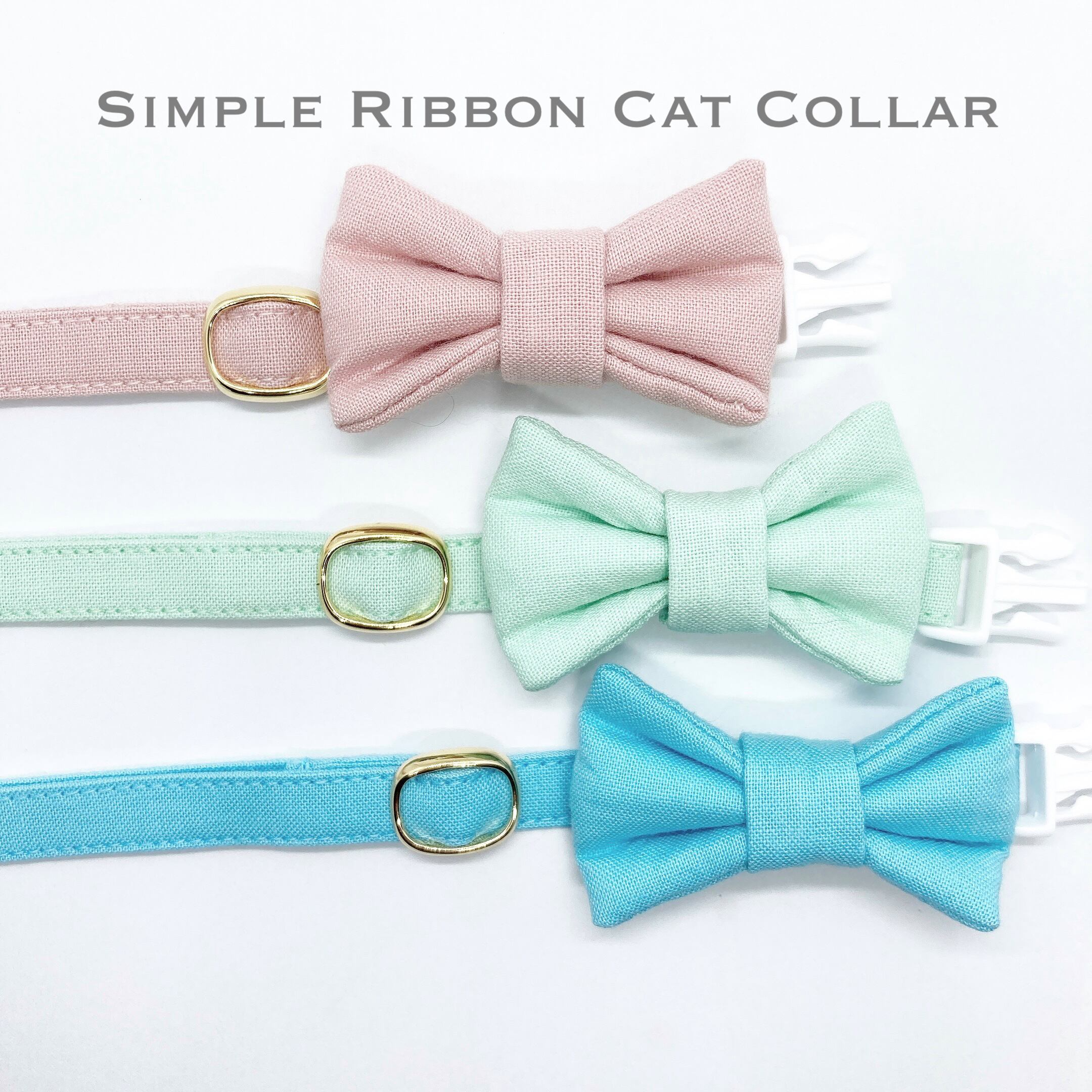 猫 首輪 シンプルリボン コットン ミントグリーン calico powered by BASE