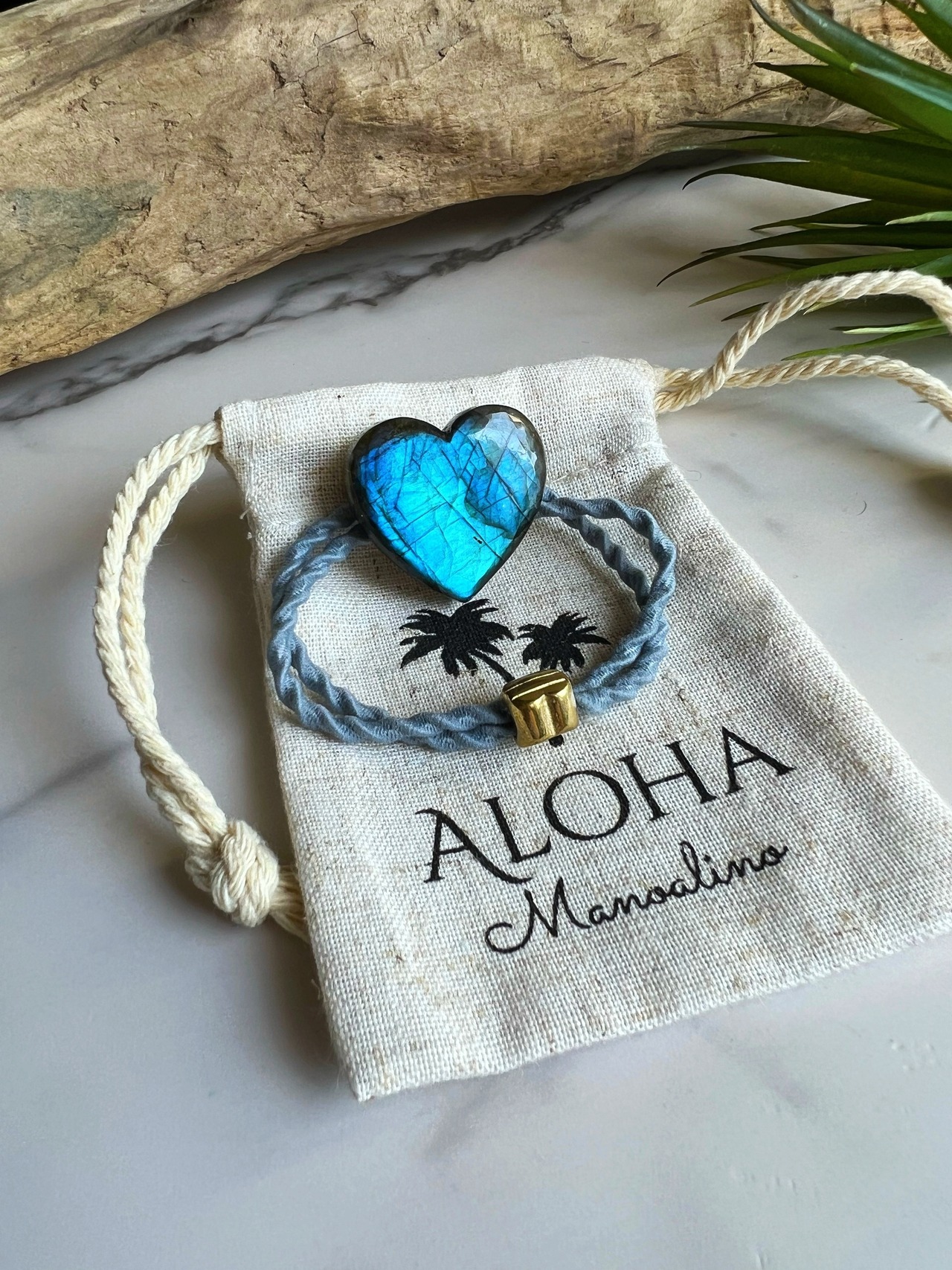 AAAAA Heart Labradorite hair accessory(マダガスカル産ハートラブラドライトヘアゴム)