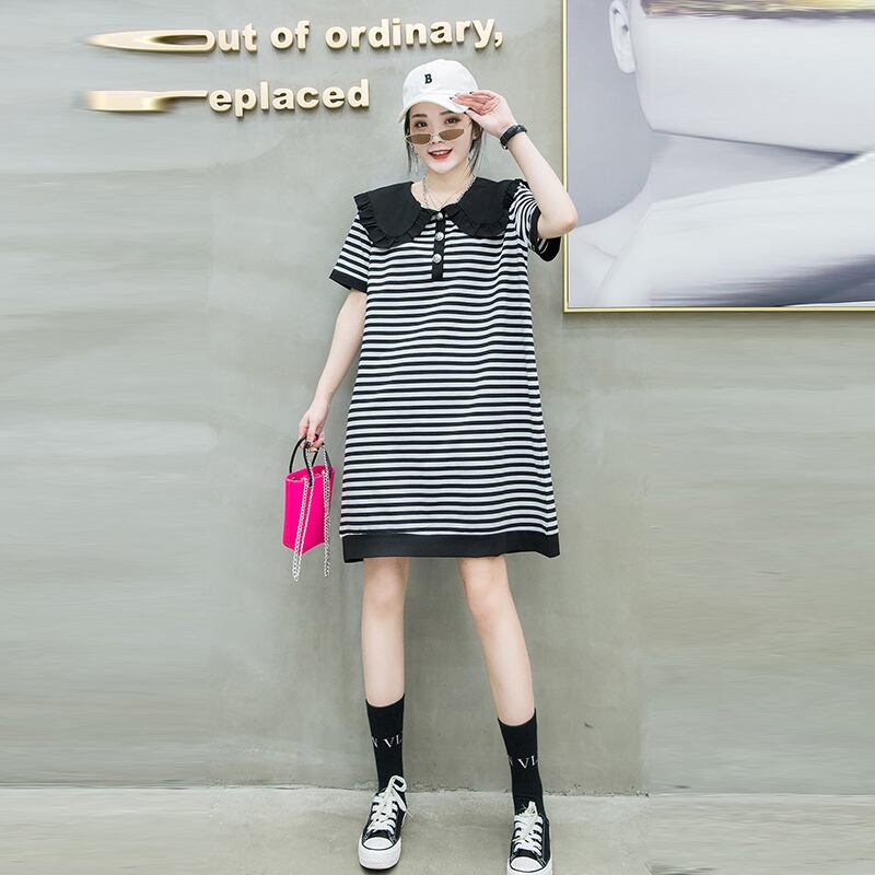 スプリングブラックホワイトストライプ 大きめサイズ 春物 ミックスインファッション9319304882