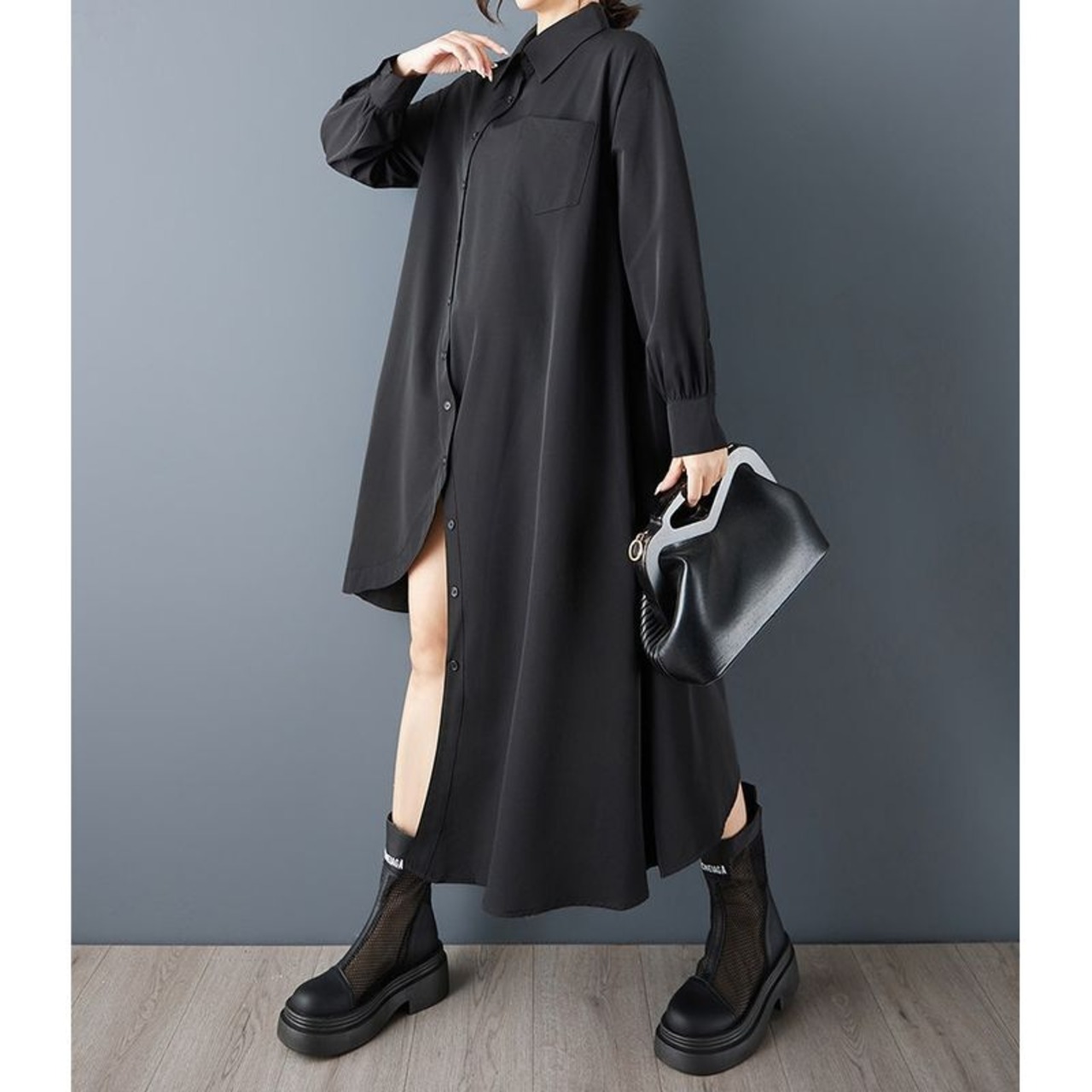 変形シルエット シャツ ワンピース  00378