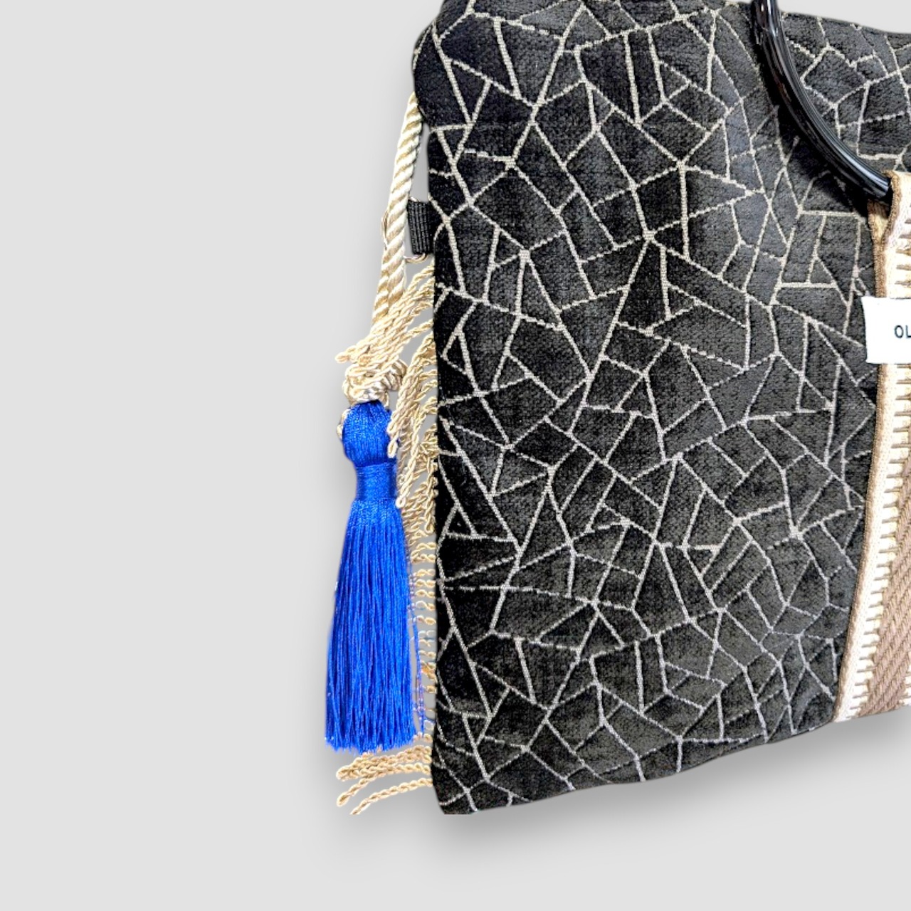 Art Fabric Ring Bag-Beigeline× Royal Blue