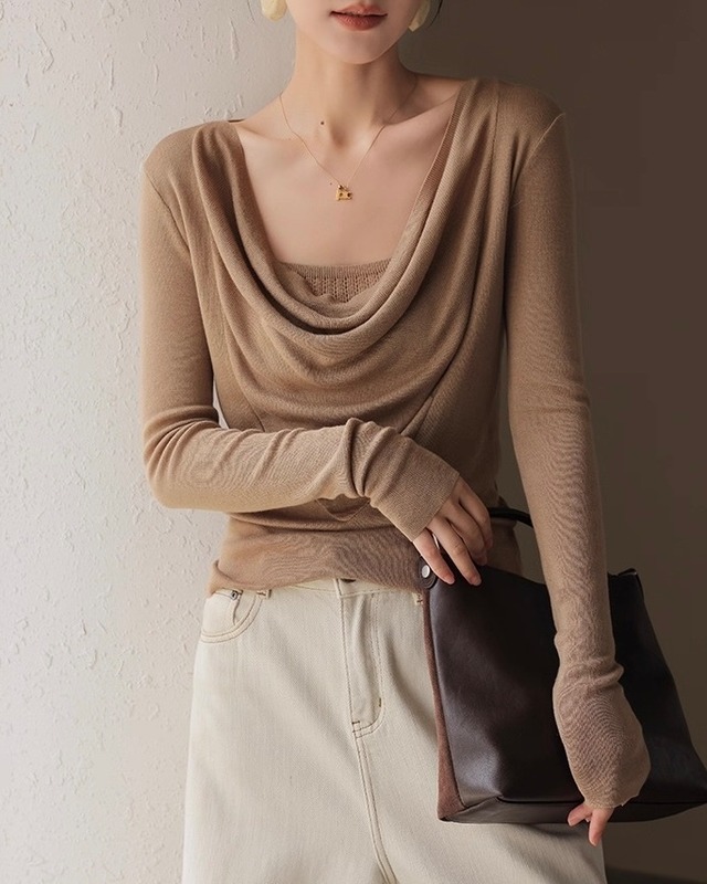 全2色/ドレープネック ニットカットソー