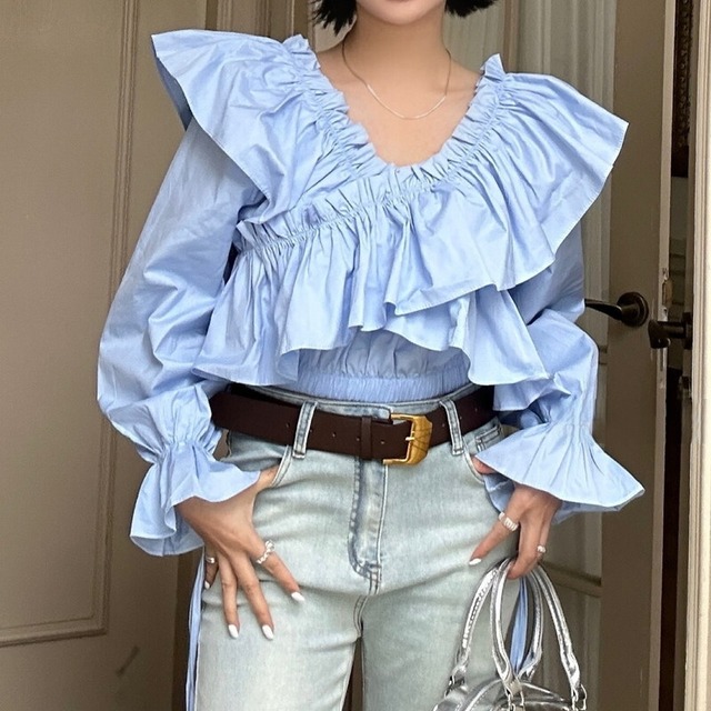 フリルギャザー2wayショート丈ブラウス 11078