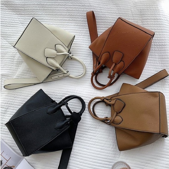 <4カラー>ミニショルダー トート ワンハンド スクエア 無地 シンプル レディース