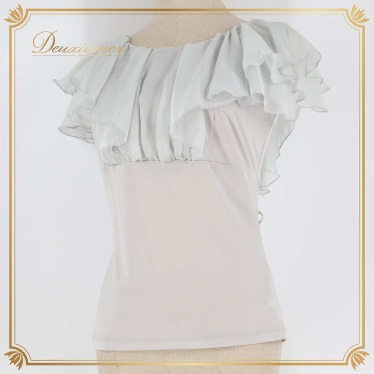 社交ダンス 衣装 トップス グレイ系 チャコット Chacott ブラウス 無地 シンプル フリル ストレッチ 伸縮 レッスン 練習 上品 袖なし ダンス衣装 かわいい