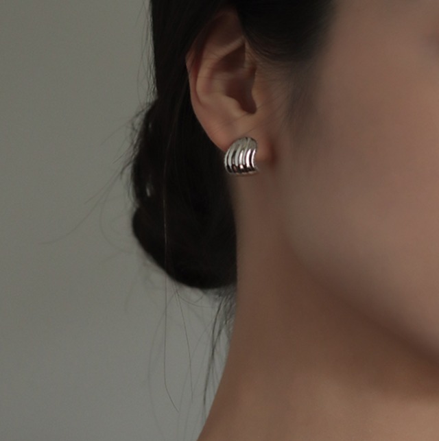 silver925 shell curve zircon pierce