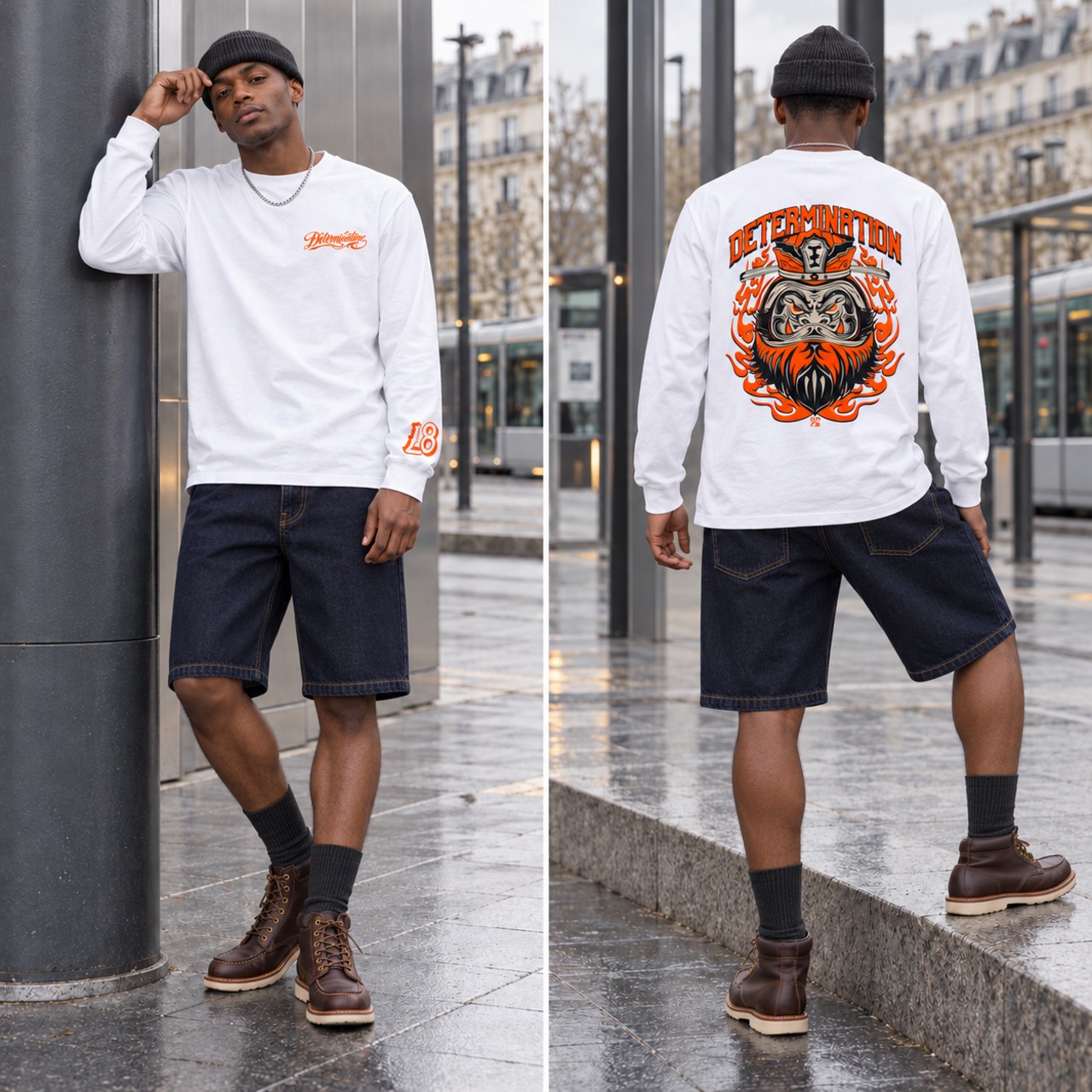 閻王 WHITE×NEON ORANGE L/S T-Shirt
