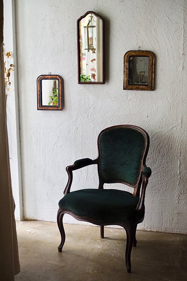 深いグリーンモケット張り 肘掛け椅子-antique french arm chair