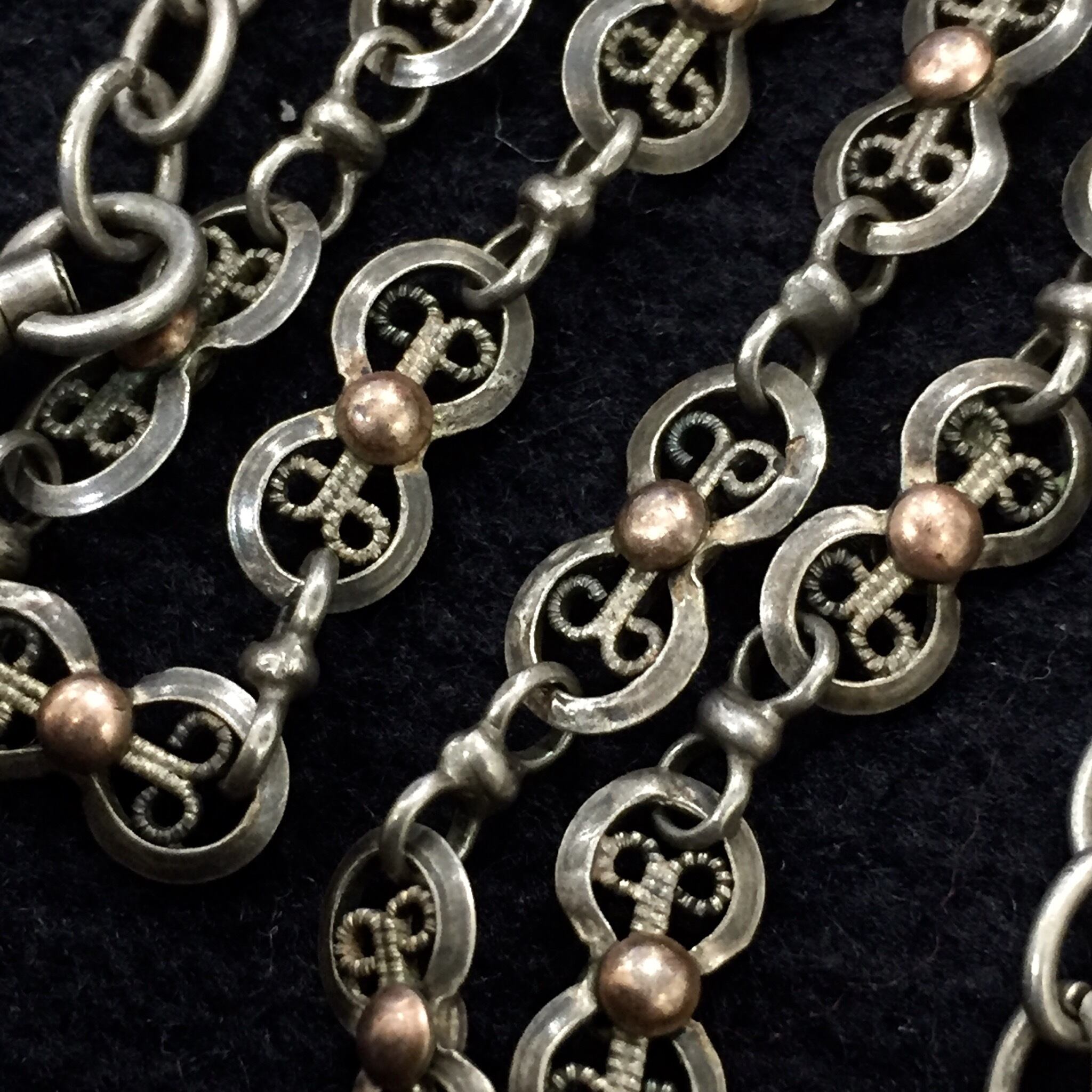 French Antique Silver Gold Pocket Watch Chain