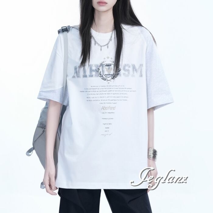 2色 フェード レタリング Tシャツ ルーズ ユニセックス ♪ (MC758)β