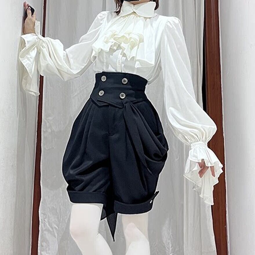 黒曜石の残影 ハイウエスト着脱式バックトレーン付き王子系かぼちゃパンツ