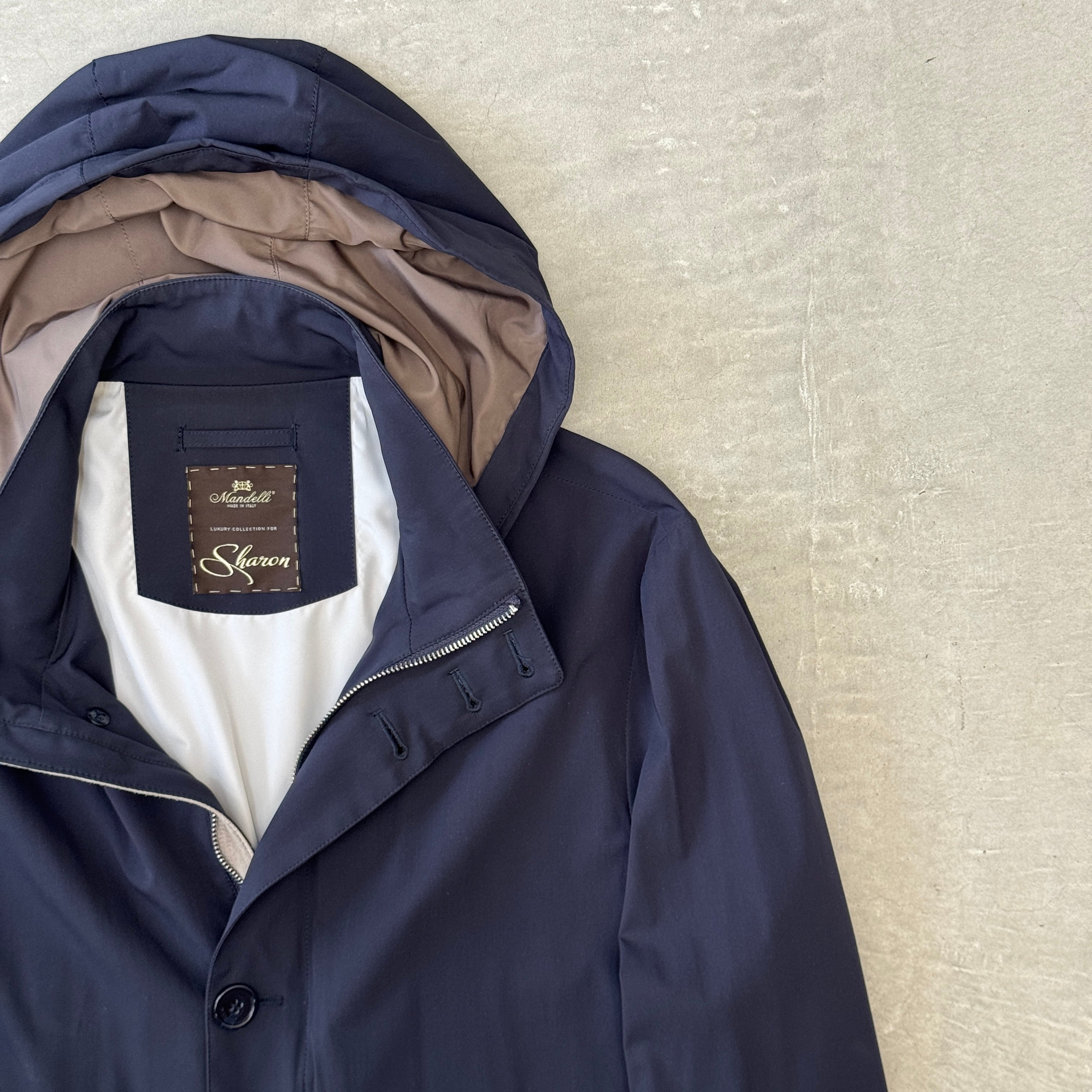 ENRICO MANDELLI Silk Hooded Coat Navy 48 | ASSET VINTAGE アセット
