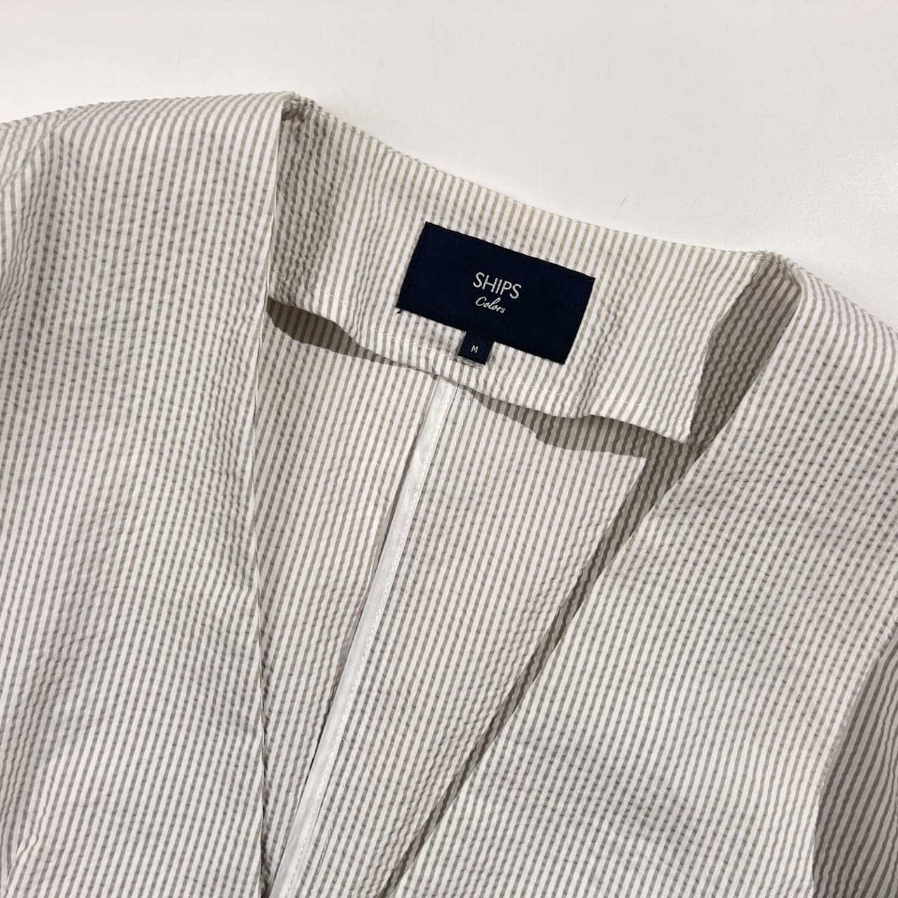 SHIPS Colors シップス シアサッカー ストライプ ノーカラー ジャケット M /レディース