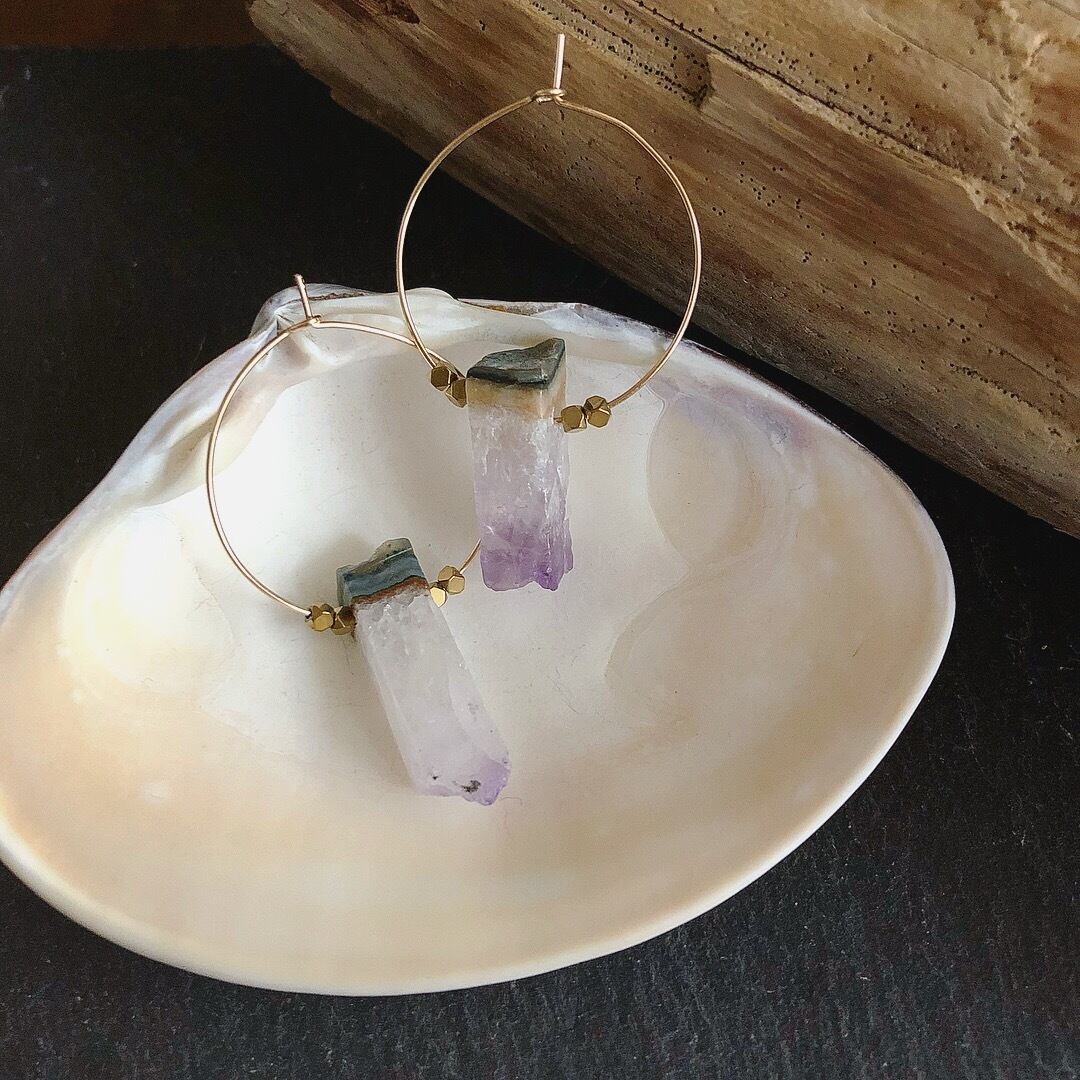 【オーダーメイド】スライスアメジストのフープピアス