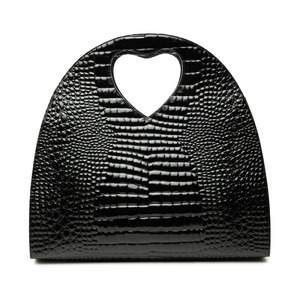 サンローラン クロコ型押し ハートハンドル ハンドバッグ ブラック エナメル レディース SAINT LAURENT 【中古】