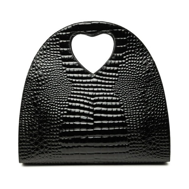 サンローラン クロコ型押し ハートハンドル ハンドバッグ ブラック エナメル レディース SAINT LAURENT 【中古】