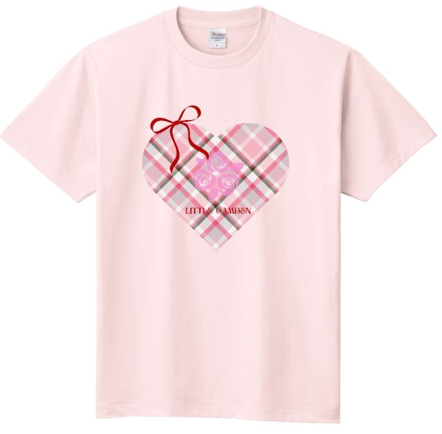 チェックハートTシャツ ホワイトピンク