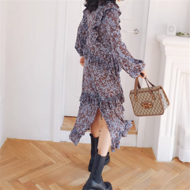 フラワーフリルシフォンワンピース 10556