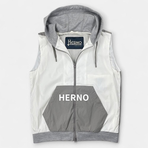 HERNO ヘルノ 21AW ウォーター レペレント ストレッチ ナイロン フーディー ベスト GI000280U ホワイト グレー アウター / J&NREUSE メンズ トップス