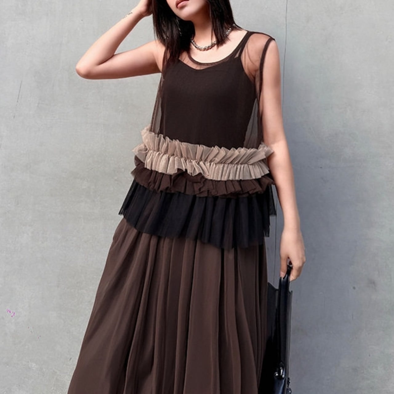 See-through Frill Top & Skirt Set 01129