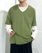 USED Striped Ridge S/S V-Neck Rayon Tee
