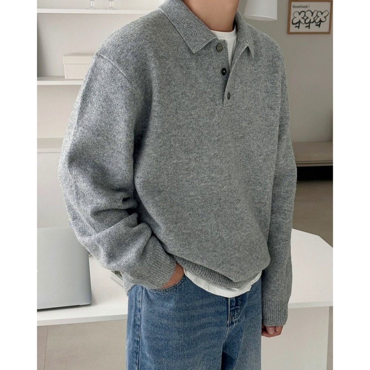 襟付きベーシックプルオーバーニット　1273