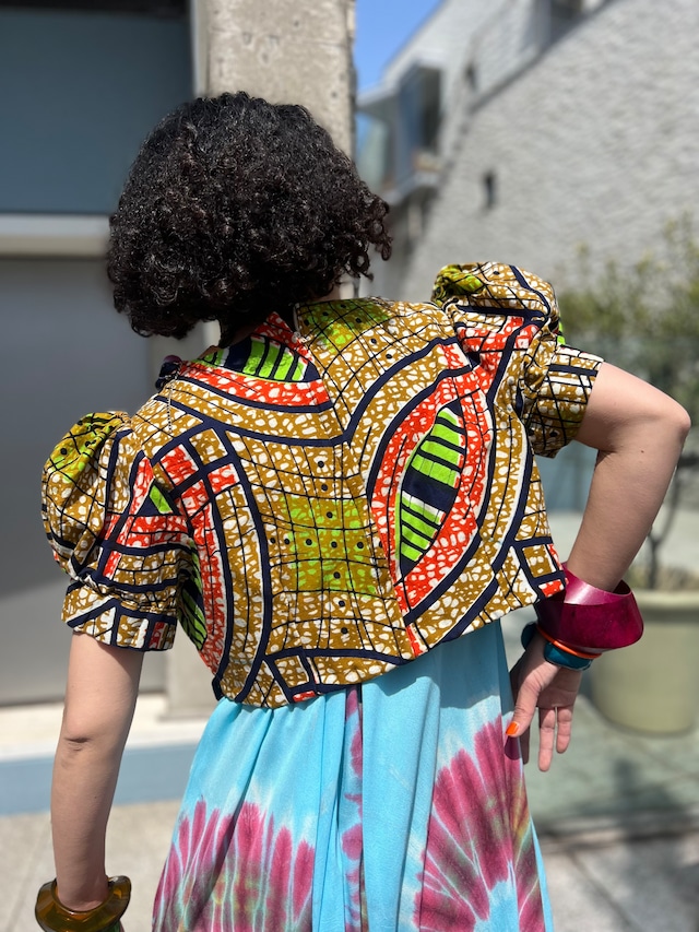 Vintage african puff sleeve  cotton tops ( ヴィンテージ アフリカンバティック パフスリーブ コットン トップス )