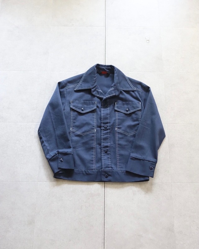 Damaged hem collarless denim blouson
