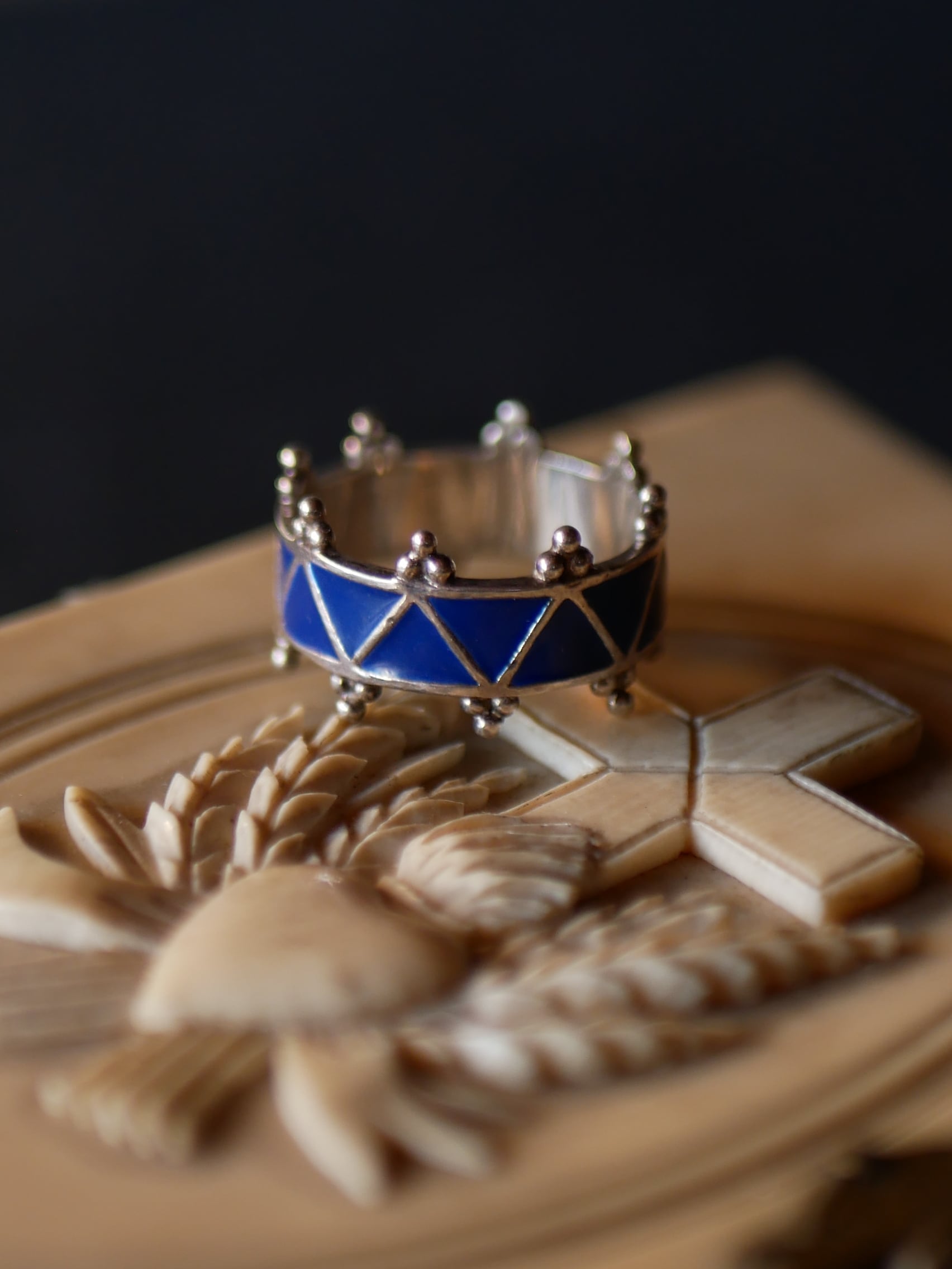 ブルーエナメル クラウン シルバーリング フランスヴィンテージ ヴィンテージアクセサリー