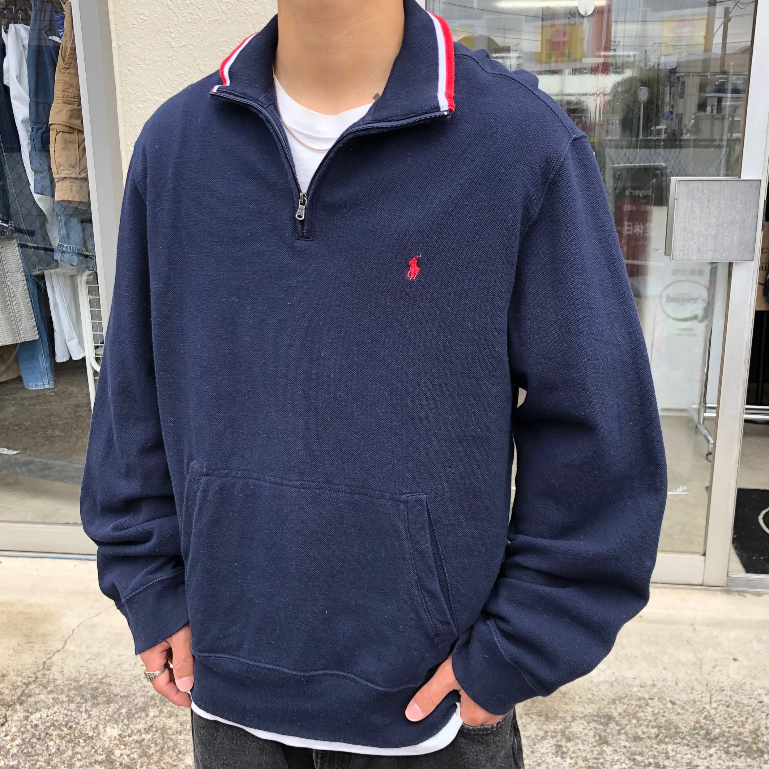 安心 保証 90s POLO フリース アーチロゴ ワッペン ハーフジップ プル