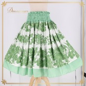 フラダンス パウスカート ROYAL HAWAIIAN CREATION グリーン系 ハワイ製 ダブル ハイビスカス柄 モンステラ柄 かわいい 爽やか 華やか 鮮やか 明るい 緑 白 ダンス衣装 レディース ホワイト系 ハワイアン アロハ フラ レッスン 練習
