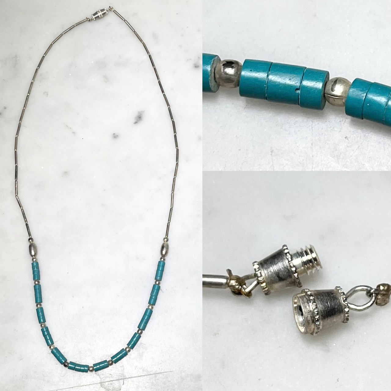 vintage silver navajo style necklace set with turquoise beads